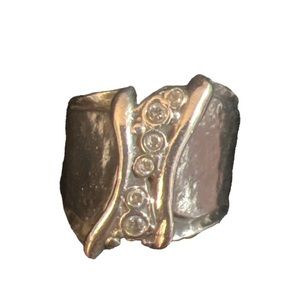 Silpada vintage 6 cz hammered sterling silver wide band ring